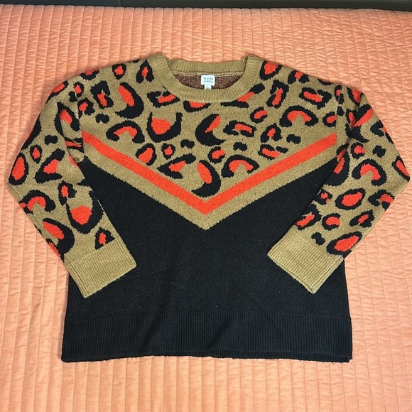 NWT Evereve Peyton Jensen Black Tan Red Chevron Leopard Print Sweater size Large - Picture 13 of 15